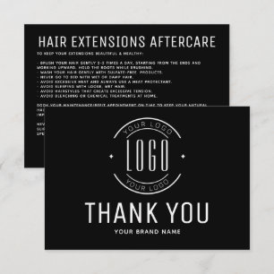 Modern hair extensions aftercare business logo thank you card