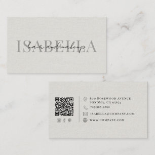 Modern Hair Makeup Artist Faux Linen Script Photo Business Card