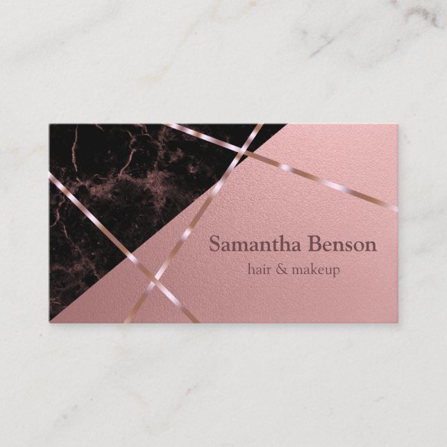 Modern Hair & Makeup Artist Salon Rose Gold Marble Business Card (Front)