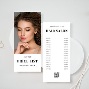 Modern Hair Salon Photo QR Code Price List Rack Card