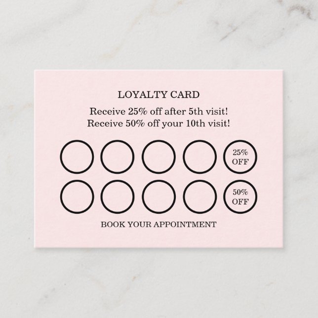 Modern Hair Salon Pink Blush Loyalty Reward Business Card (Front)