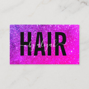 Modern Hair Salon Typography Purple Glitter  Business Card