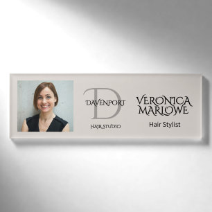 Modern Hair Studio Photo Monogram Name Tag