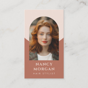 Modern Hair stylist arch photo QR code boho Business Card