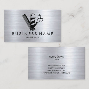 Modern Hair Stylist Black Scissor Barber Pole Business Card