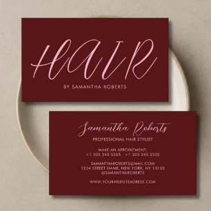 Modern hair stylist chic script red business card