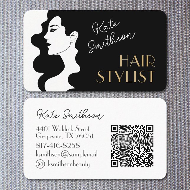  Modern Hair Stylist Custom QR Code & Social Media Business Card (Creator Uploaded)
