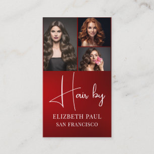 Modern hair stylist customer photos elegant script business card