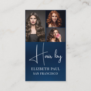 Modern hair stylist customer photos elegant script business card