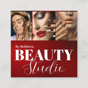 Modern hair stylist customer photos elegant script square business card