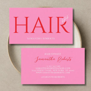 Modern hair stylist elegant typography pink red business card