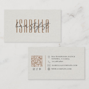 Modern Hair Stylist Faux Linen Script Business Card