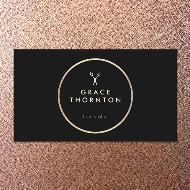 Modern Hair Stylist Gold Scissors Black Business Card (Creator Uploaded)