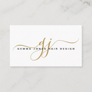 Modern Hair Stylist Gold Script Monogram  Business Card