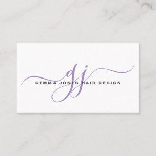 Modern Hair Stylist Lavendar Script Monogram Business Card