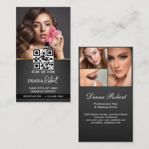 Modern hair stylist Makeup Artist Beauty Salon qr Business Card