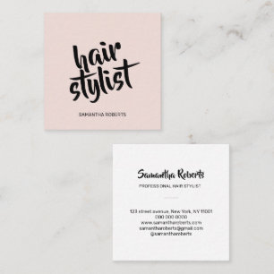 Modern hair stylist minimal script blush pink square business card