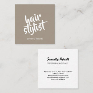 Modern hair stylist minimal script light brown square business card