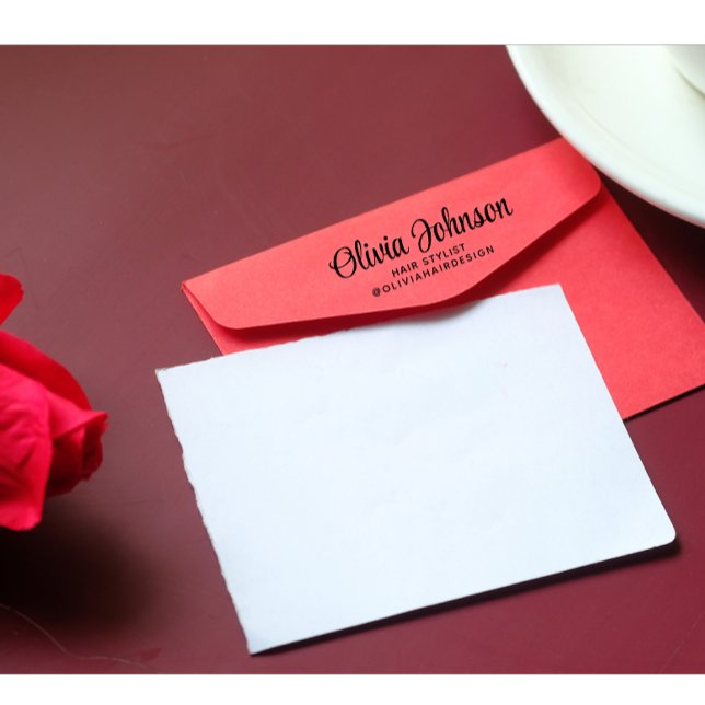 Modern Hair Stylist Name Mail Address Black Text Self-inking Stamp (Modern custom hair stylist name with mailing address self inking stamp)