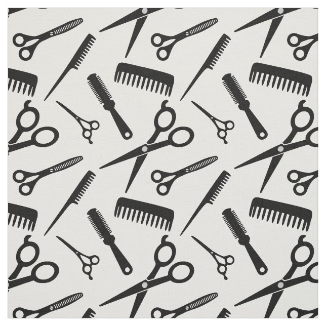 Modern Hair Stylist Pattern Black White Fabric (Swatch)
