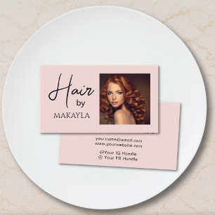 Modern Hair Stylist Photo Blush Pink  Business Card