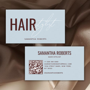 Modern hair stylist QR Code blue red Business Card