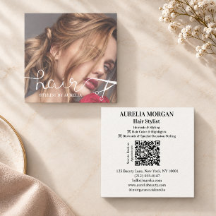 Modern Hair Stylist Qr Code Photo Square Business Card