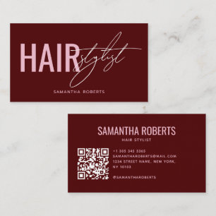 Modern hair stylist QR Code red Business Card