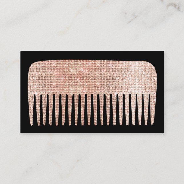 Modern Hair Stylist Rose Gold Salon Comb Business Card (Front)