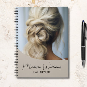 Modern Hair Stylist Salon Custom Photo Beige Notebook