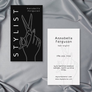 Modern Hair Stylist Scissors Minimal Black White Business Card
