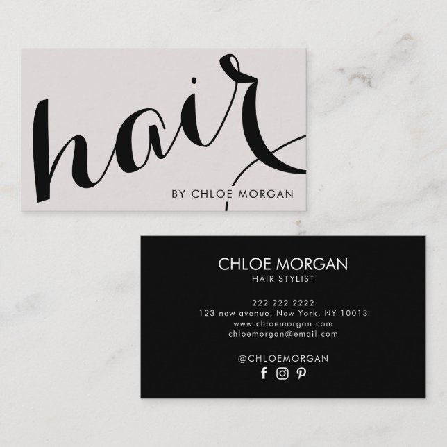 Modern hair stylist script pearl pink  business card (Front/Back)