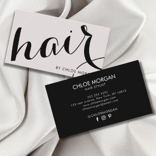 Modern hair stylist script pearl pink business card