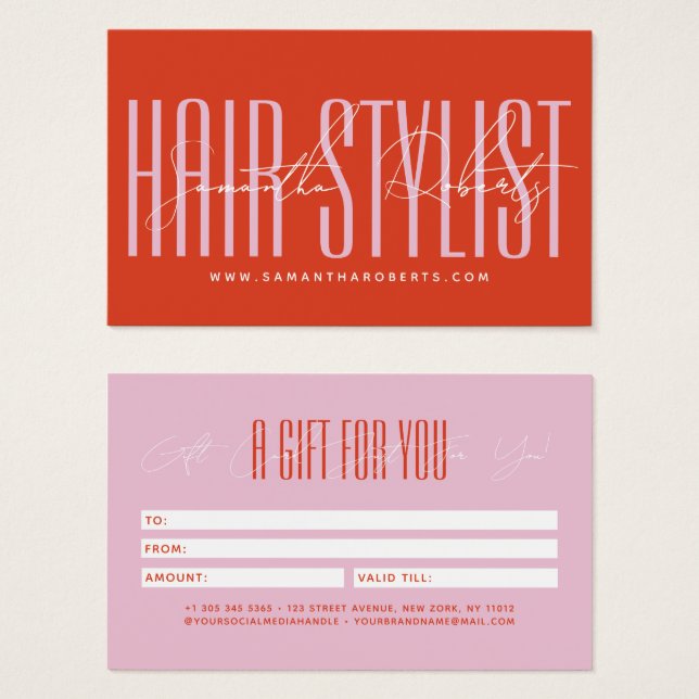 Modern hair stylist script typography gift card (Front & Back)