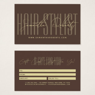 Modern hair stylist script typography gift card