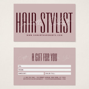 Modern hair stylist script typography gift card