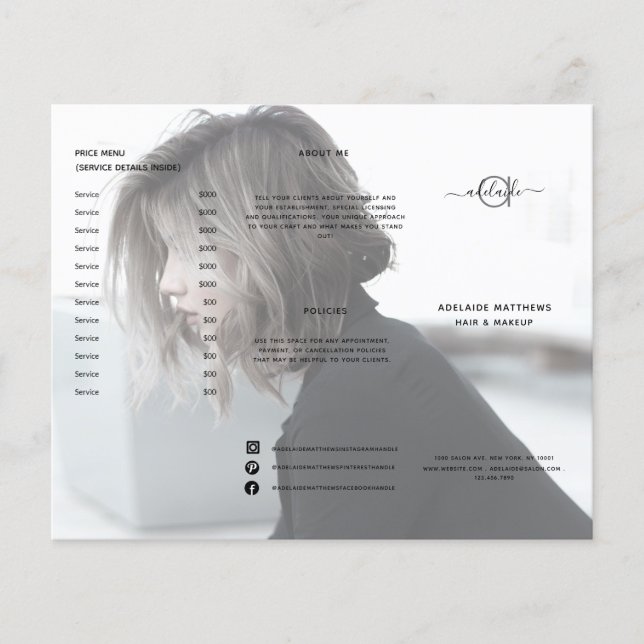 Modern Hair Stylist Service Menu Salon Price List (Front)