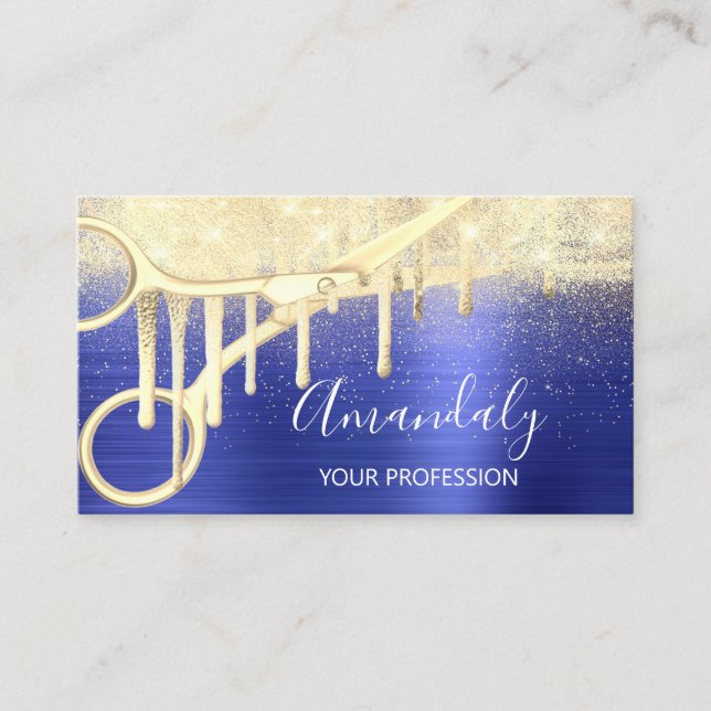 Modern Hairdresser Coiffeur Scissors Gold Royal Business Card (Front)
