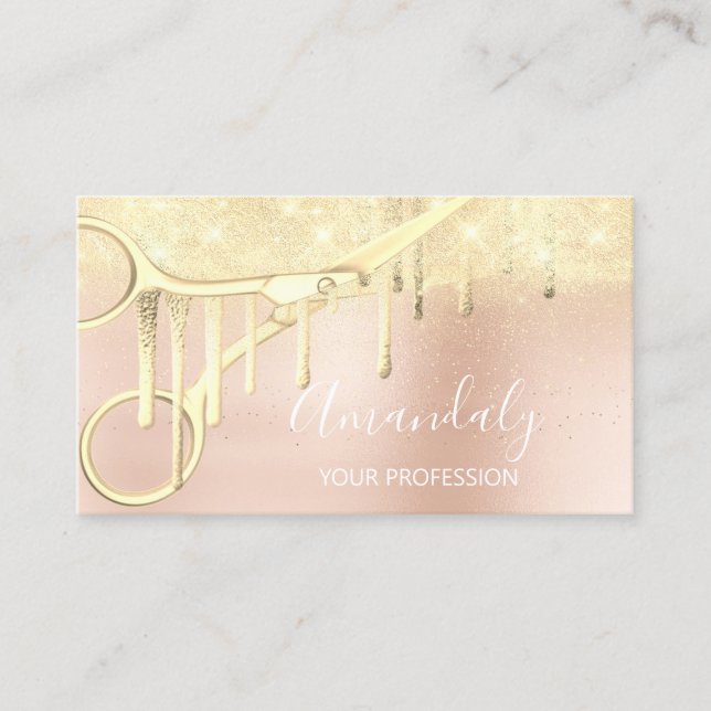Modern Hairdresser Coiffeur Scissors Rose Gold VIP Business Card (Front)