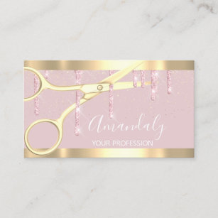 Modern Hairdresser Scissors Drips Gold Pink  Blush Business Card