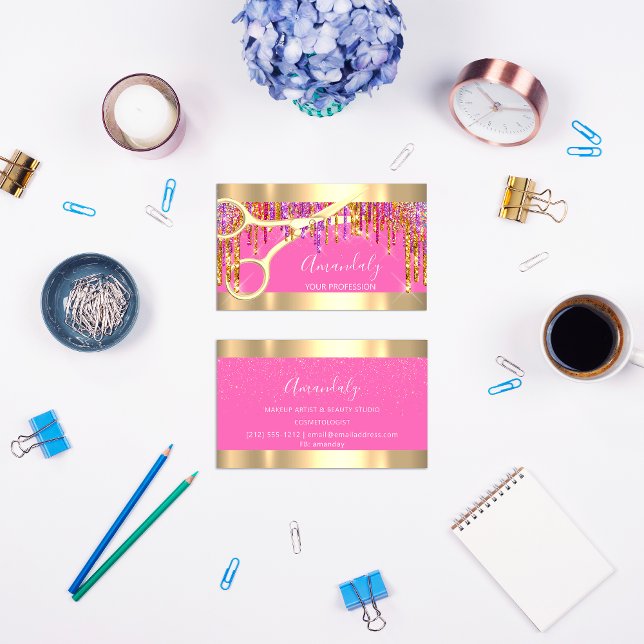 Modern Hairdresser Scissors Purple Glitter  Beauty Business Card (Modern Hairdresser Scissors Purple Glitter Beauty Business Card)