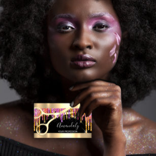Modern Hairdresser Scissors Purple Glitter Black Business Card