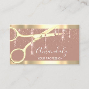 Modern Hairdresser Scissors Rose Gold Blush Drips Business Card