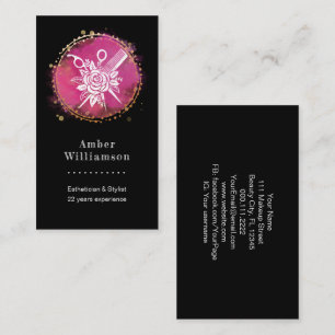 Modern Hairdresser Stylist Scissors Comb Pink Chic Business Card