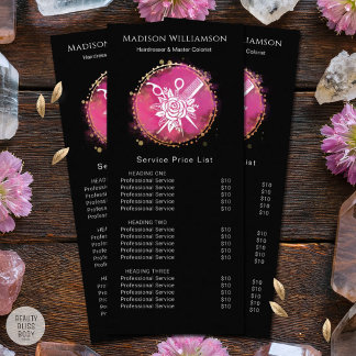 Modern Hairdresser Stylist Scissors Comb Pink Chic Rack Card