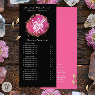 Modern Hairdresser Stylist Scissors Comb Pink Chic Rack Card