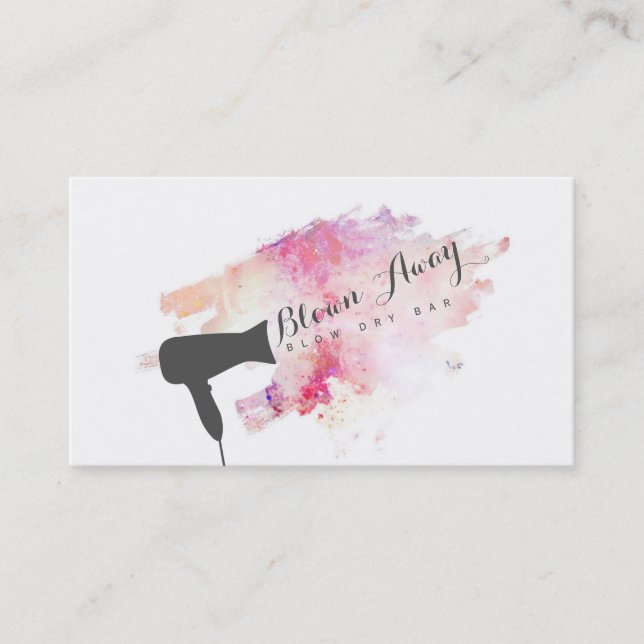 modern hairstylist grunge pink chic blow dry bar business card (Front)