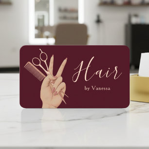 Modern Hairstylist Hairdresser Burgundy Rose Gold Business Card