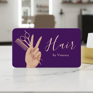 Modern Hairstylist Hairdresser Purple Rose Gold Business Card