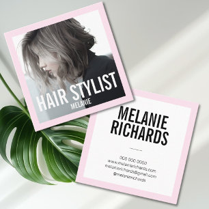 Modern hairstylist photo square business card